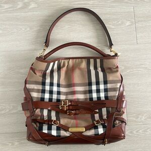 Burberry Brown House Check Canvas and Leather Medium Bridle Bag